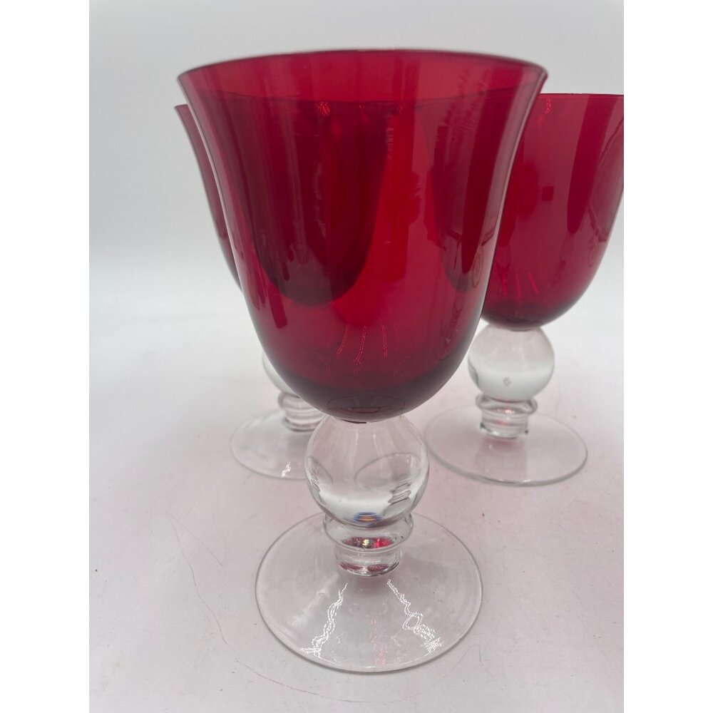 Vintage Ruby Red Clear Glass Goblets Set Of 4 - 6" Tall - Picture 3 of 5